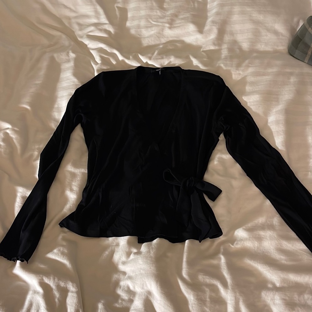 Paige, M, jersey knit wrap top. Worn twice. Black